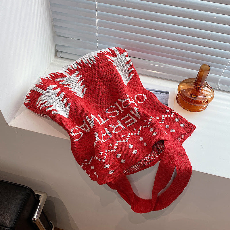 Chrismas Printed Knitted Shoulder Bag