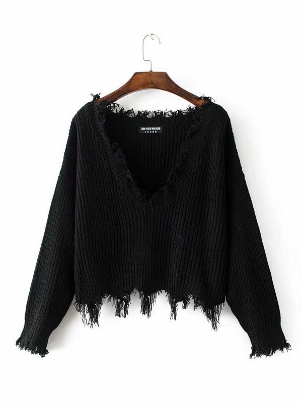 Fashion V-neck Backless Knitting Sweater Tops