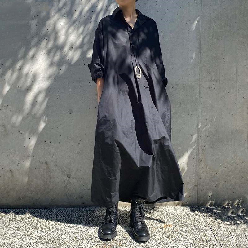 Simple Solid Color Lapel Collar Maxi Shirt Dress