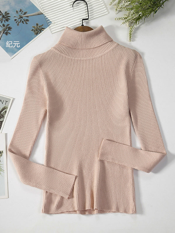 Minimalist Skinny Pure Color High-Neck Sweater Tops