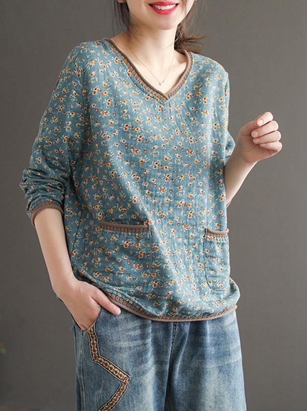 Vintage Floral V-Neck T-Shirt