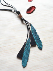 Wood Tasseled Leaf Necklace