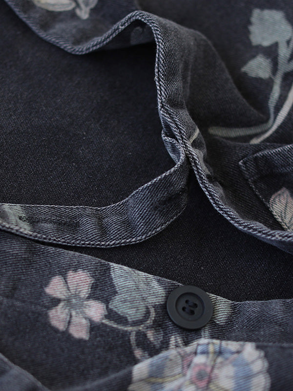 Vintage Print Bat Long Sleeve Loose Button Casual Jacket