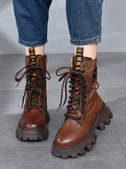 Retro Solid Color Platform Martin Boots