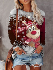 Christmas Elk Printed Round-Neck Sweatshirt