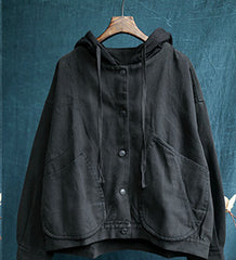 Loose Hooded Solid Jacket