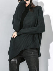 Plain Cropped Striped Turtleneck Sweater