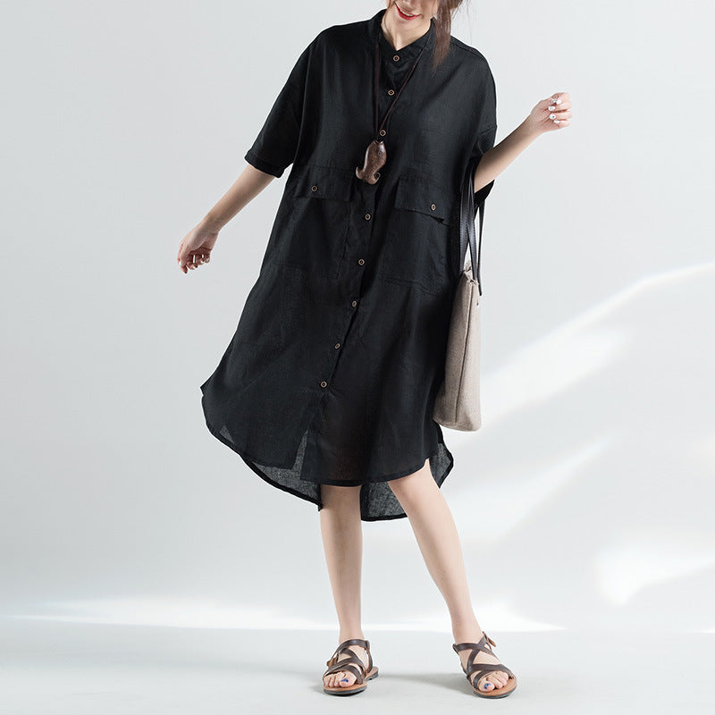 Women Loose Big Pocket Short Sleeve Dress