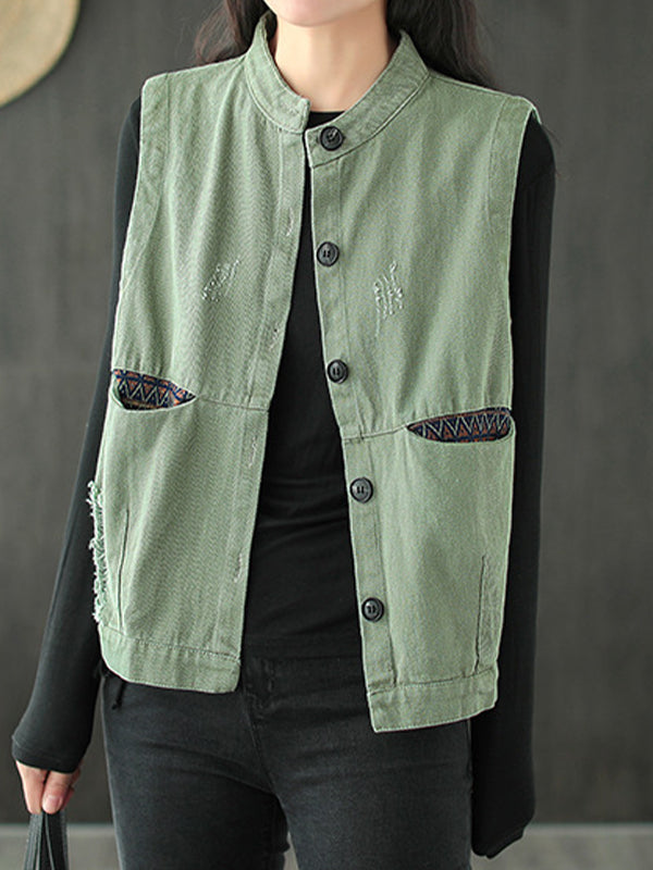 Vintage Solid Stand Collar Vest