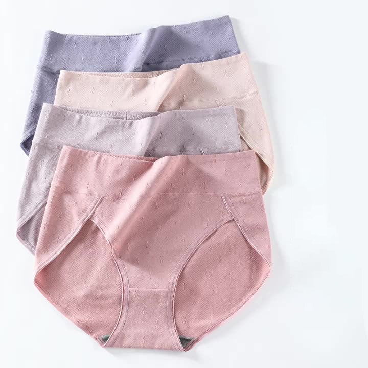 3Pcs Solid Color Breathable High Waist Antibacterial Panties