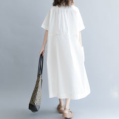 Women Solid Color Round Neck Waist Drawstring Dress