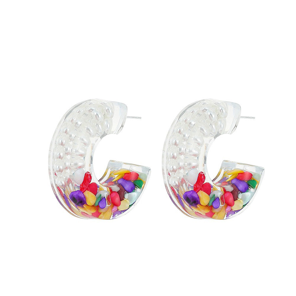 Personalized Creative Pearl Transparent Colorful Stone Stud Earrings