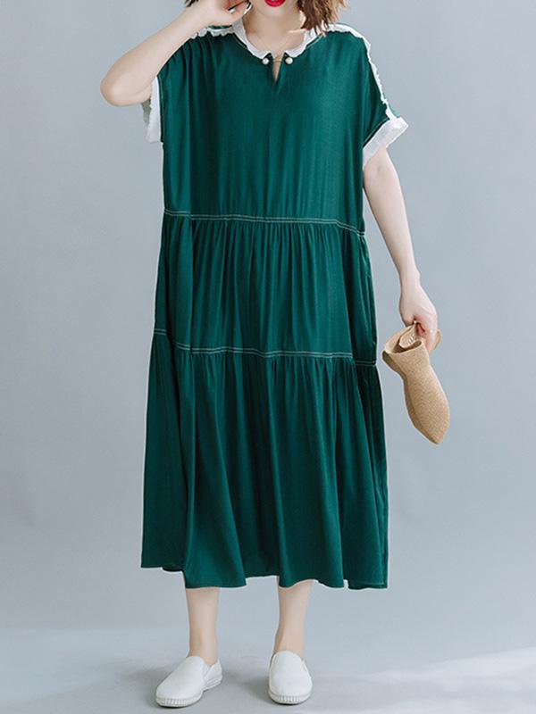 Loose Split-Joint Pleated Midi Dress