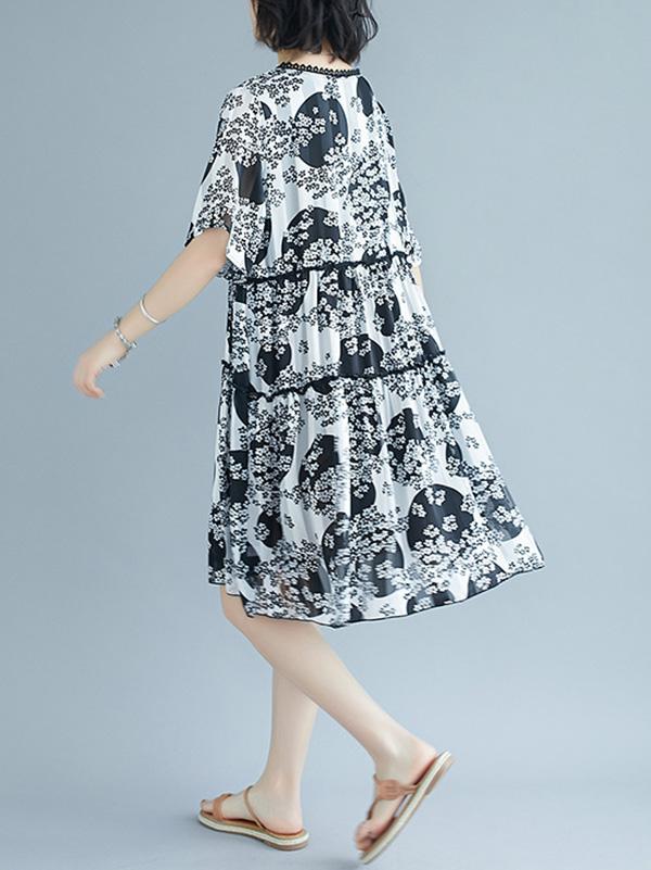 Loose Print Chiffon Dress