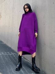 Long Sleeve Loose Sweater Dress With Irregular Splits