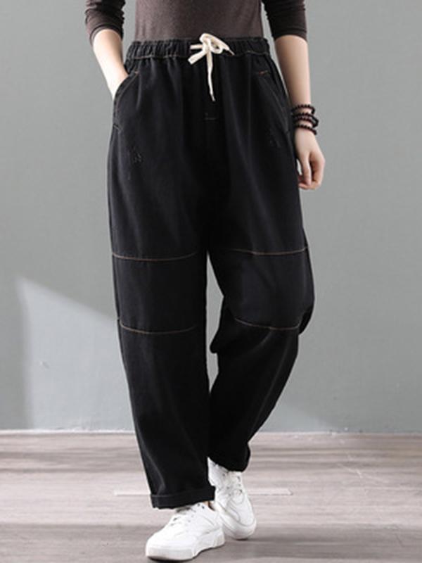 Vintage Splicing Elastic Waist Jean Harem Pants