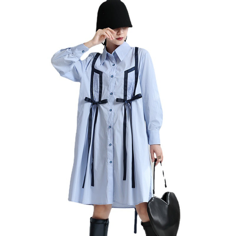 Loose Long Sleeve Lapel Collar Midi Dress