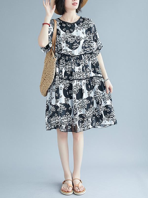 Loose Print Chiffon Dress