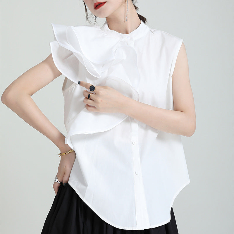 Flower Sleeve Loose Collar Sleeveless Shirt