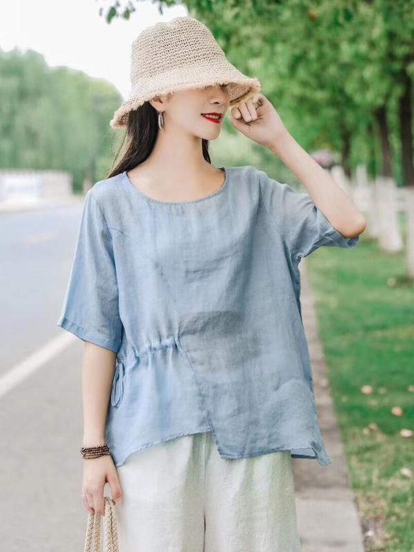 Vintage Irregularity  Drawstring Elasticity Waist Tops