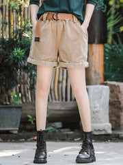 Women Retro Solid Color Loose Casual Shorts