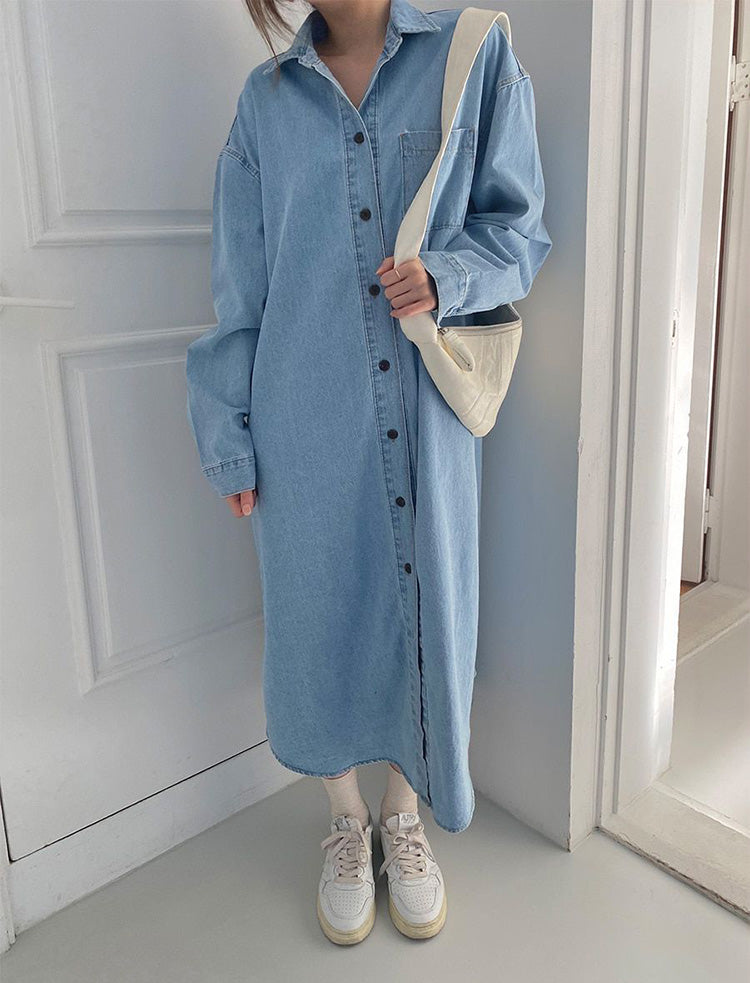 Casual Denim Dress With Side Slits