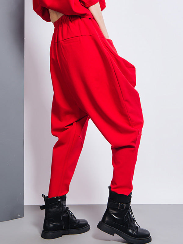 Casual Roomy Split-Joint Pure Color High-Waisted Harem Pants