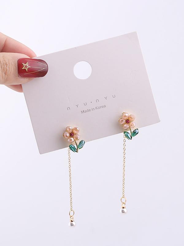 Simple Flower Tasseled Long Earrings