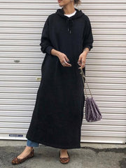 Loose Long Sleeve Hooded Maxi Dress