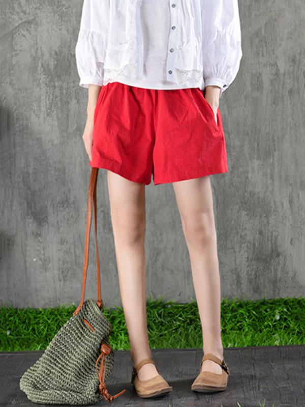 Artistic Retro Solid Wide Leg Shorts