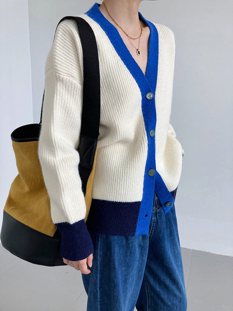 Knit Contrast Color Loose Sweater Coat