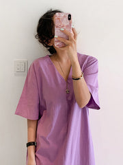 Solid Color Thin V-Neck Short Sleeve Casual Dress