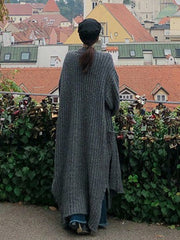 Gray Loose Knitting Long Cardigan Outwear