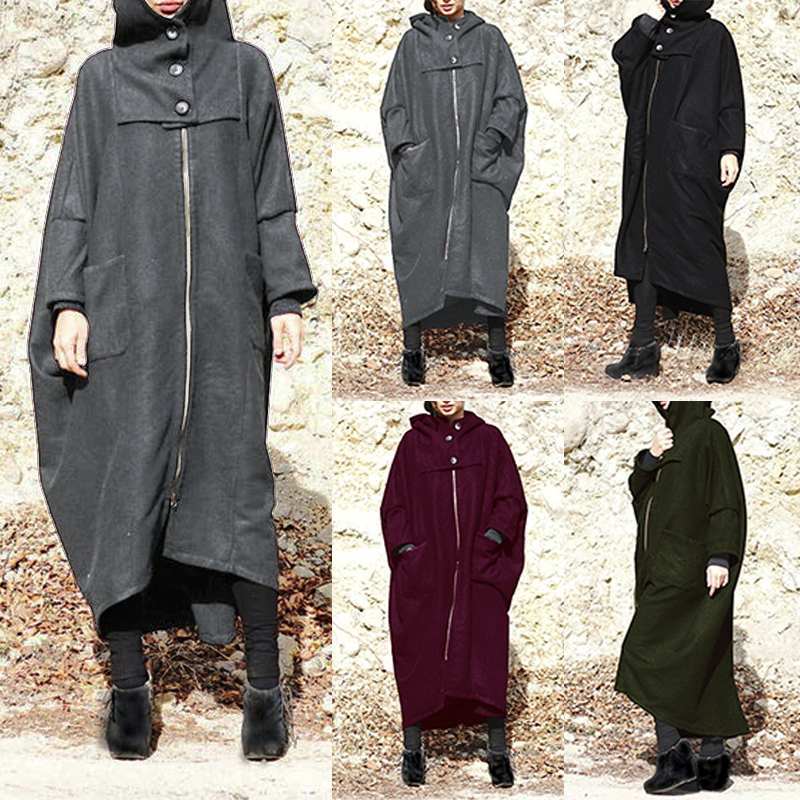 Solid Color Hooded Zipper Mid-Length Loose Outwear