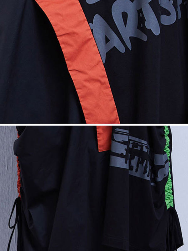 Hip-Hop Letter Stamped Contrast Colors Splicing Roomy Dress
