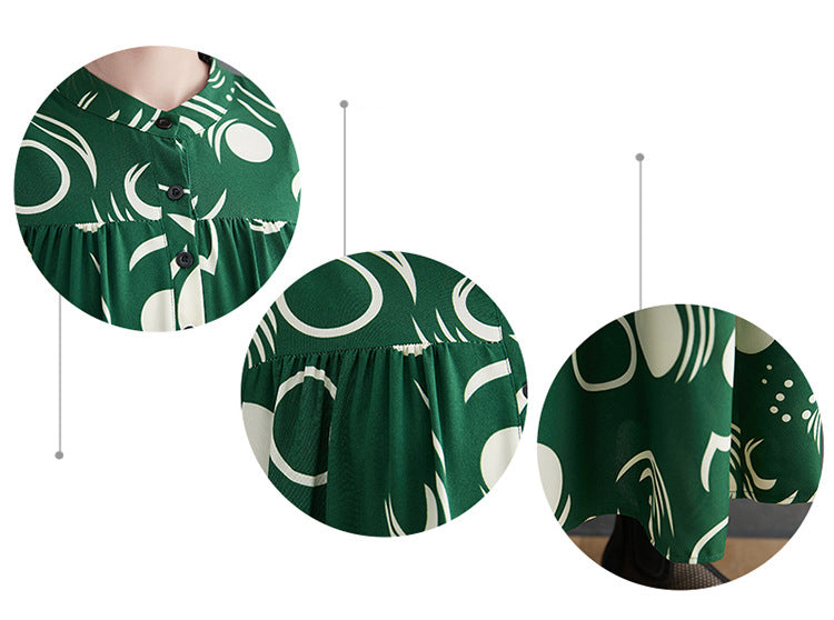 Vintage Print Long Sleeve Midi Dress