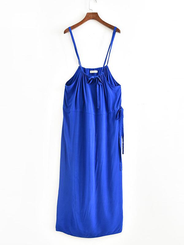 Solid Pleated Sleeveless Casual Dress