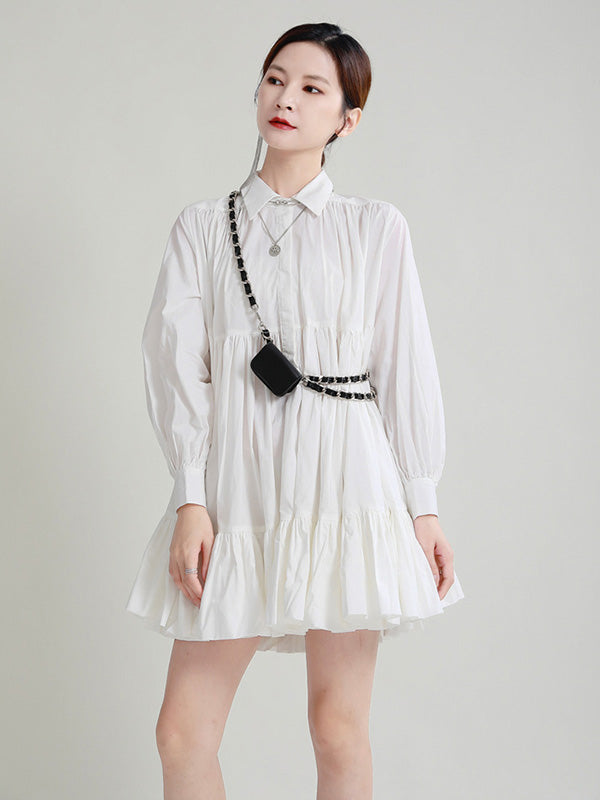 Minimalist Pure Color Lapel Mini Dress