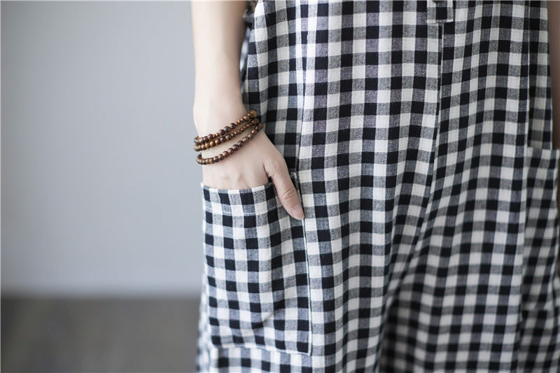 Literary Plaid Sleeveless Casual Loose Jumpsuit