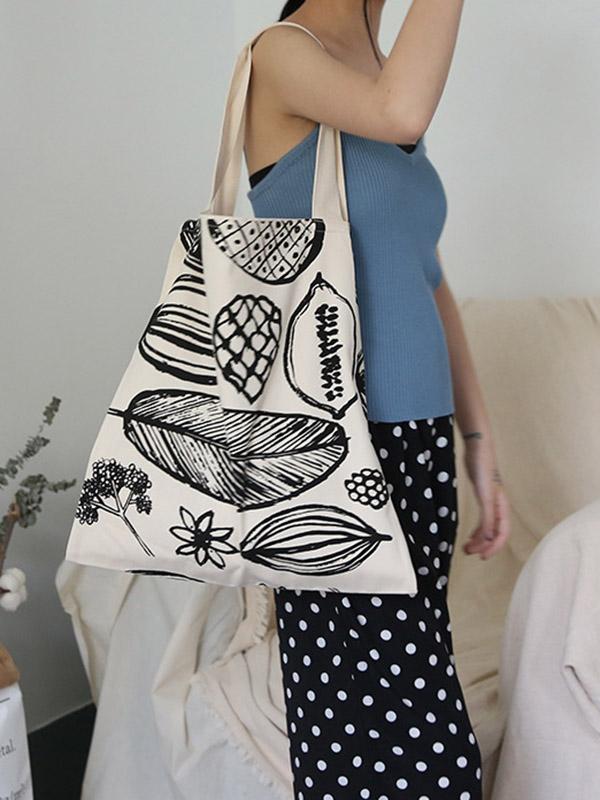 Simple Printed Big Leaf Canvas Bag