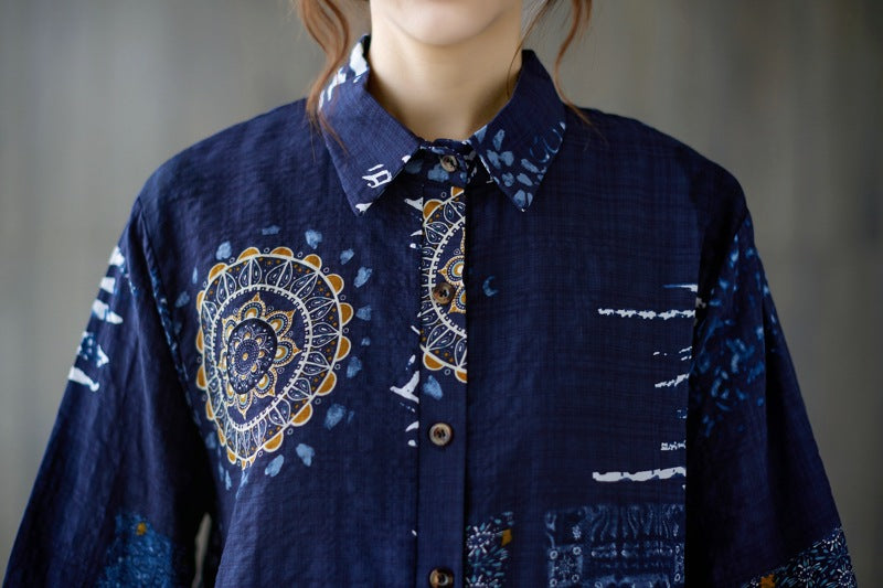 Printed Literary Mid-Length Casual Shirt