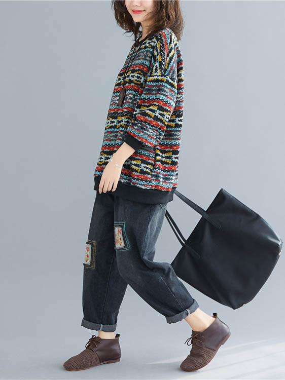 Retro Colorful Striped Warm Loose Sweater