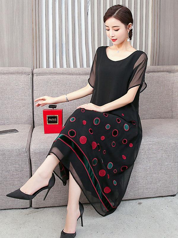 Retro Casual Light Embroidered Long Dress