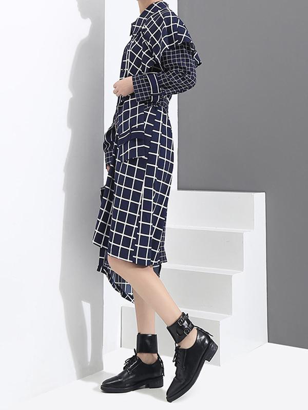 Cropped Splicing Plaid Shirt Long Dress