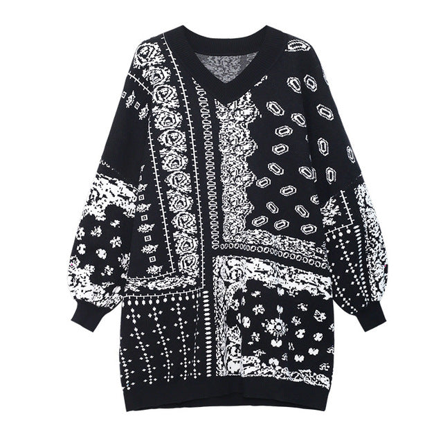 Loose Mid-Length Jacquard Retro Knitted Sweater