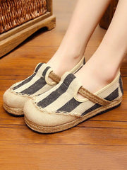 Linen Stripes Straw Shoes