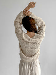 Women V-Neck Hollow Loose Sweater