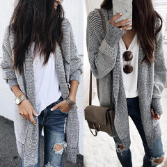 Casual Plaid Woolen Cardigan Outerwear