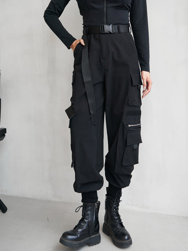 Hip Hop Style Solid High Waist Casual Pants