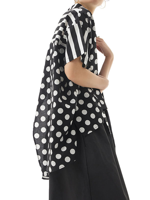 Irregular Clipping Roomy Polka-Dot Split-Joint Striped Lapel Shirts Tops
